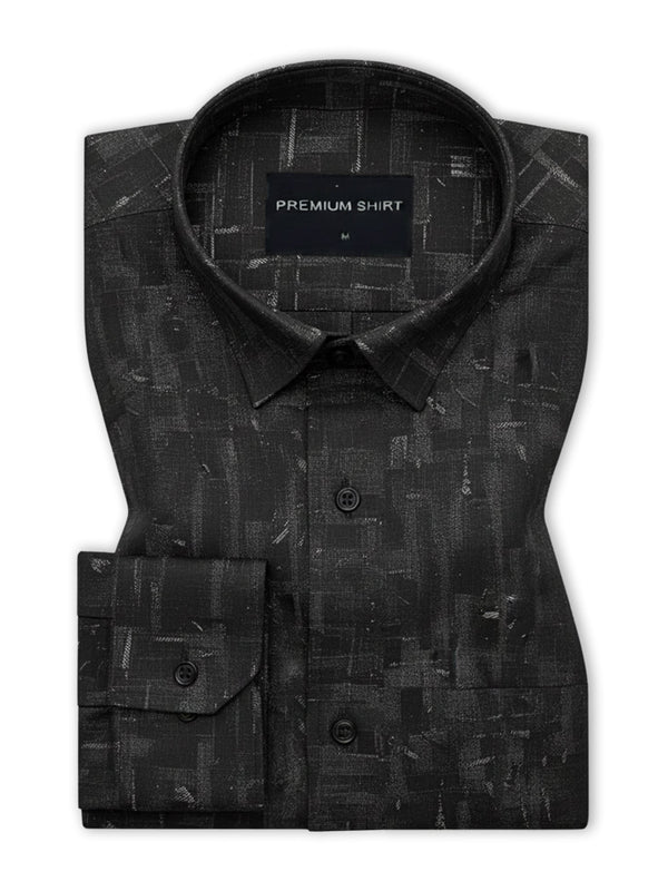 Black Abstract Linen Shirt For Men