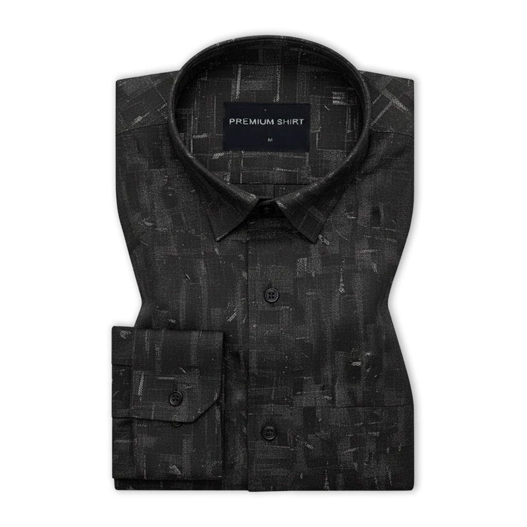 Black Abstract Linen Shirt For Men