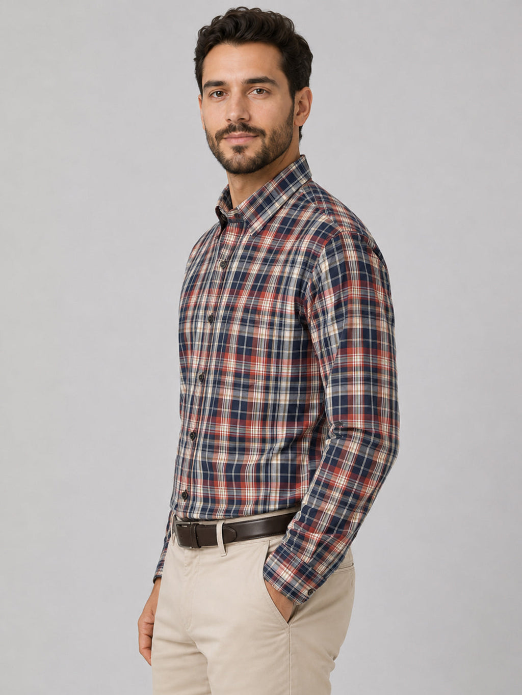Crimson Check Cotton Shirt For Men