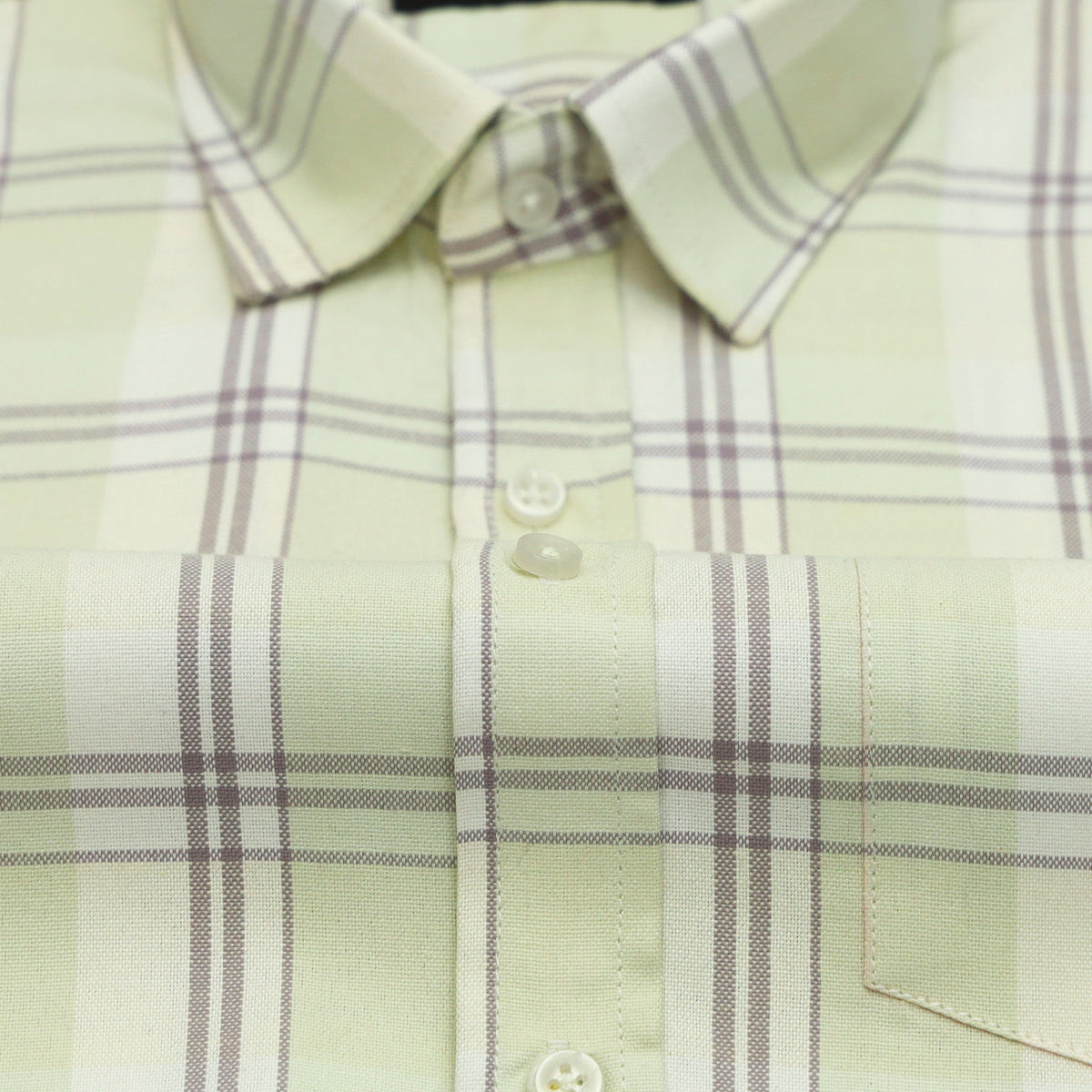 Pale Pistachio Classic Check Oxford Cotton Shirt For Men