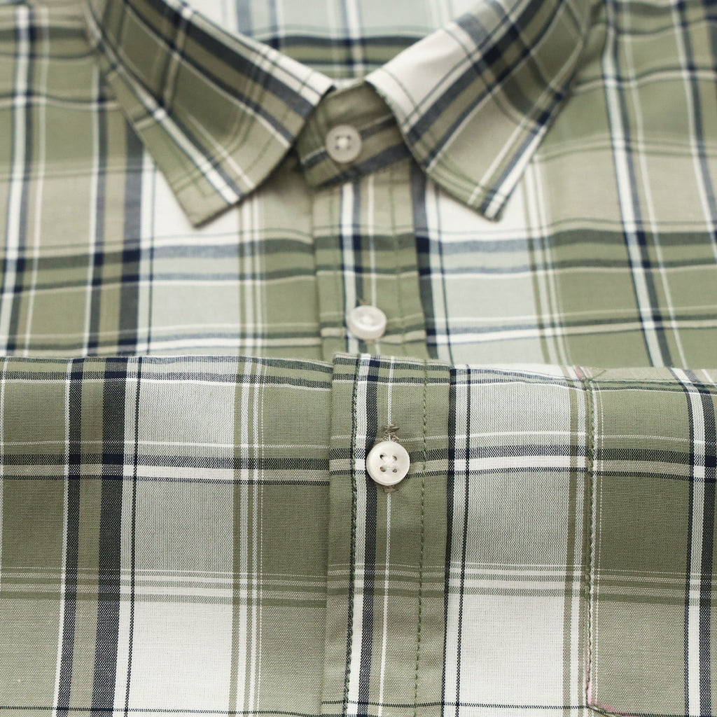 Olive Green Classic Check Paper Cotton Shirt For Men