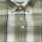Olive Green Classic Check Paper Cotton Shirt For Men