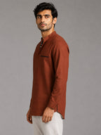Urban Fit Orange Short Linen Kurta For Men