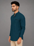 Urban Fit Royal Blue Short Linen Kurta For Men