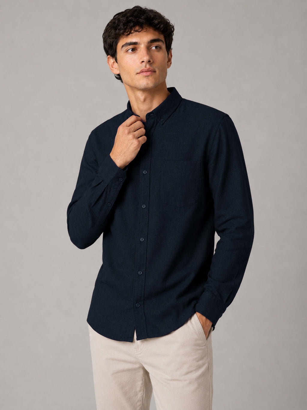 Navy Blue Linear Linen Shirt