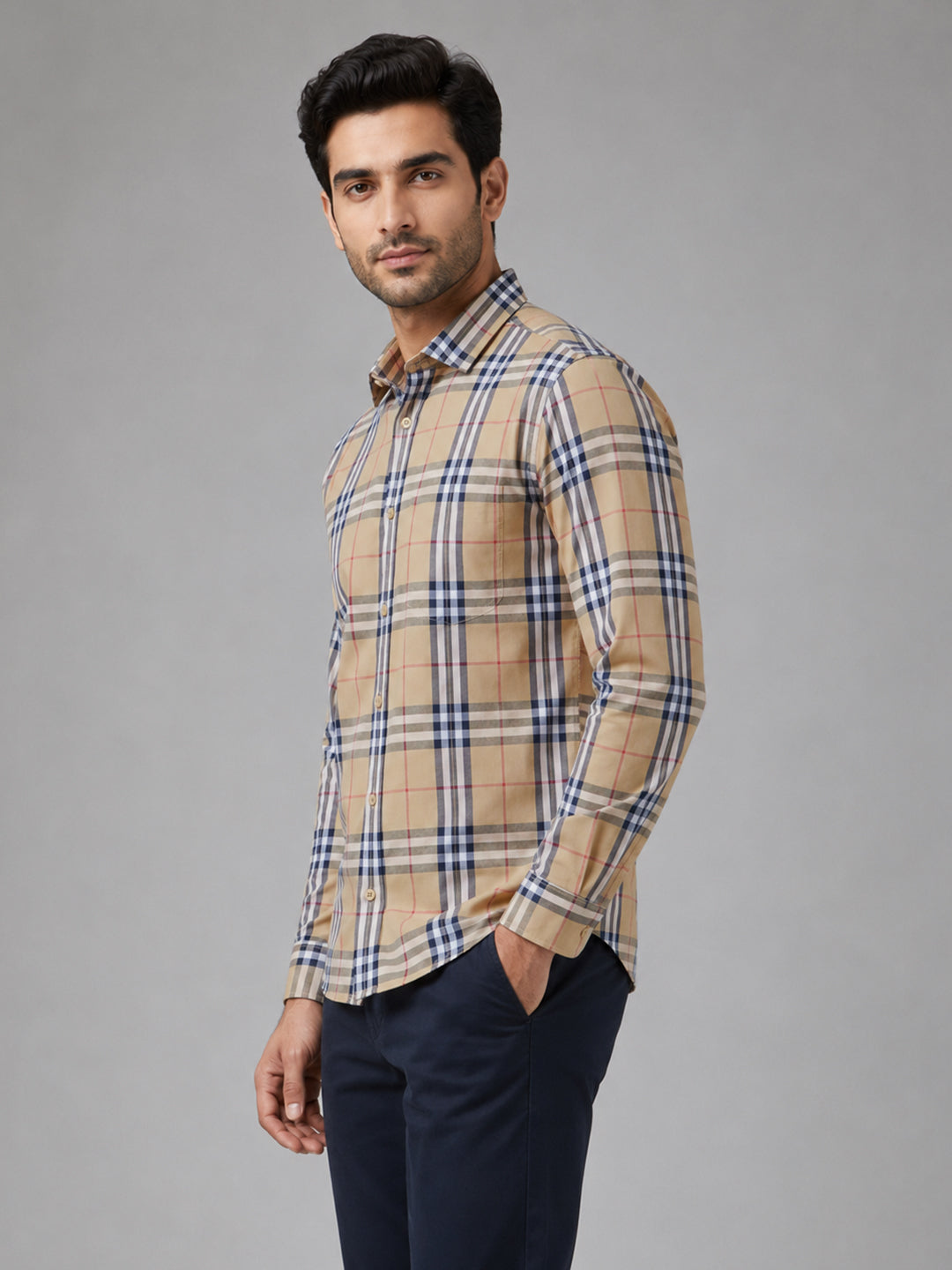 Pack of 2 Tartan Check Cotton Shirt (Mustard & Denim)