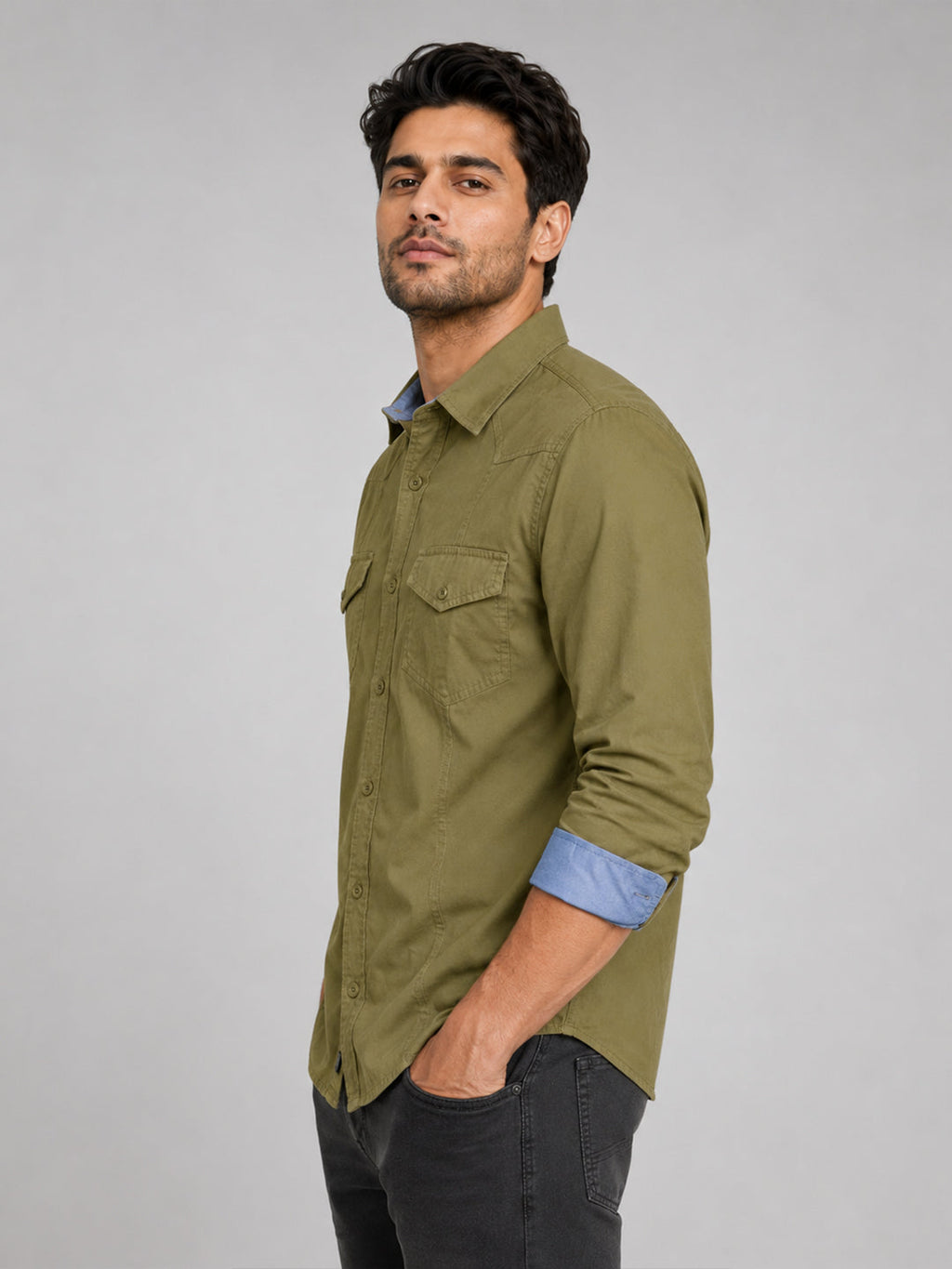 Pack Of 2 Cargo Style Wine & Olive Shirt