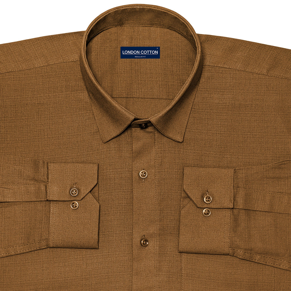 Brown Textured Linen Shirt For Men