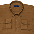 Brown Textured Linen Shirt For Men