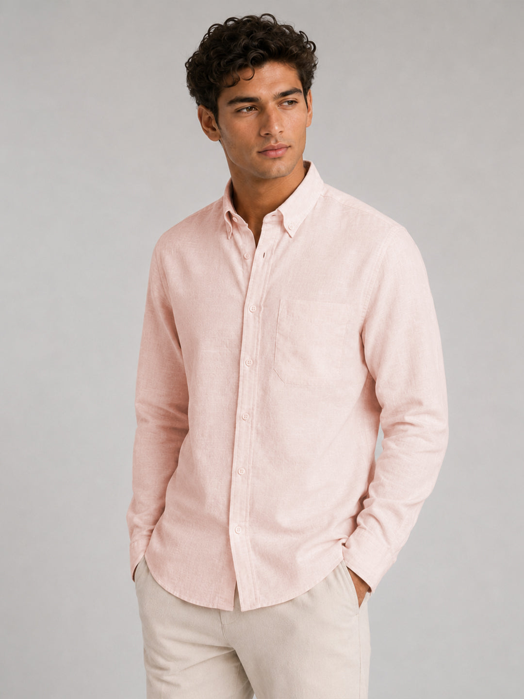 Peach Linear Linen Shirt
