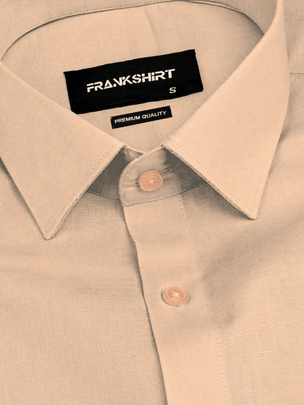 Cream Solid Linen Shirt for Man