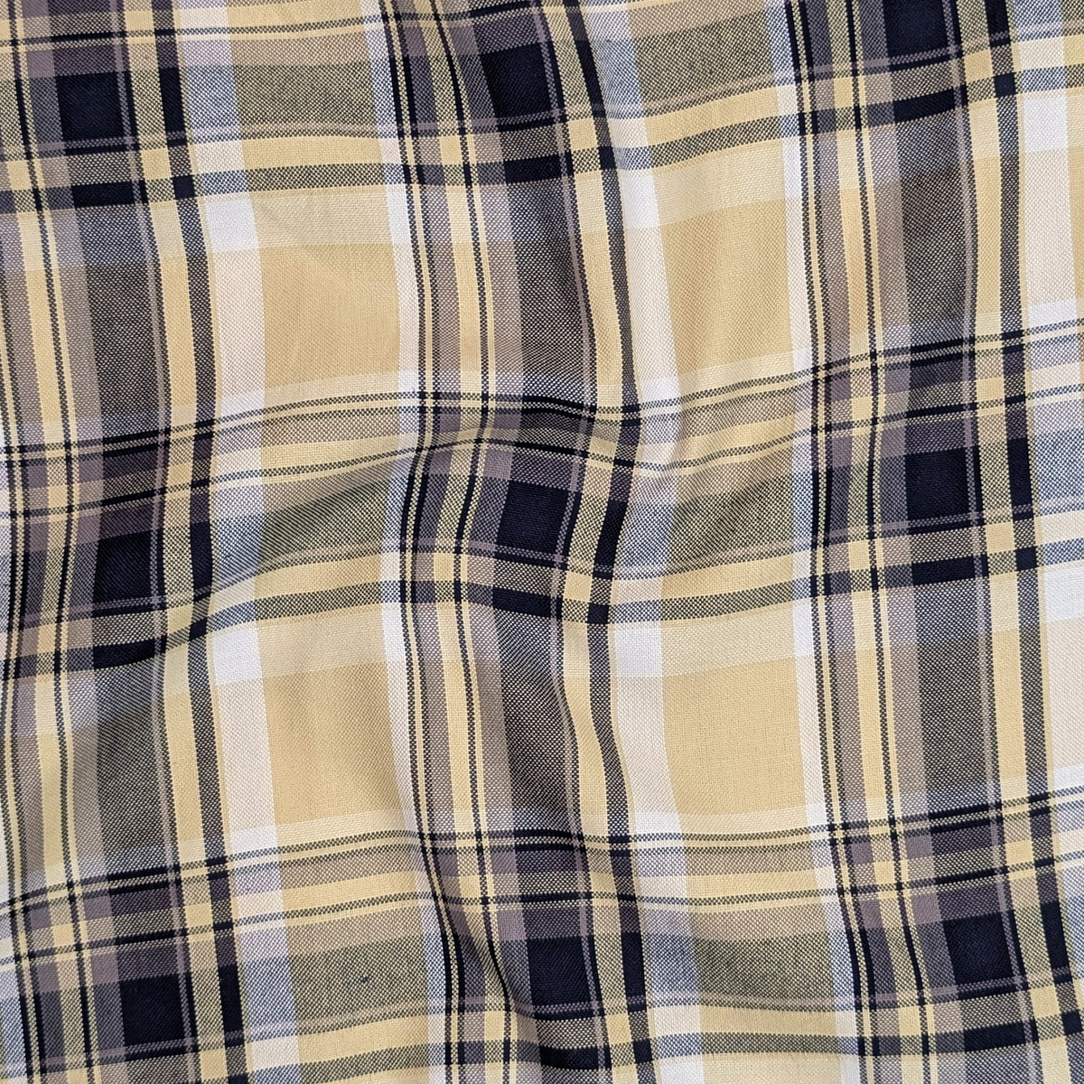 Beige & Navy Classic Check Cotton Blend Shirt for Men
