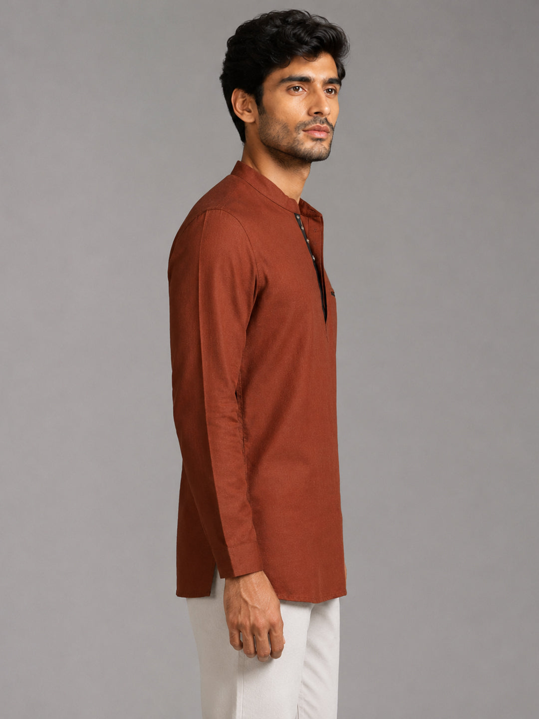 Urban Fit Orange Short Linen Kurta For Men