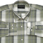 Olive Green Classic Check Paper Cotton Shirt For Men