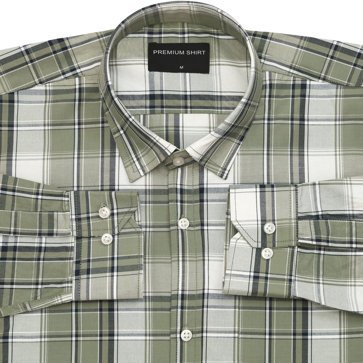 Olive Green Classic Check Paper Cotton Shirt For Men