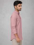 Urban Fit Rose Gold Short Linen Kurta For Men