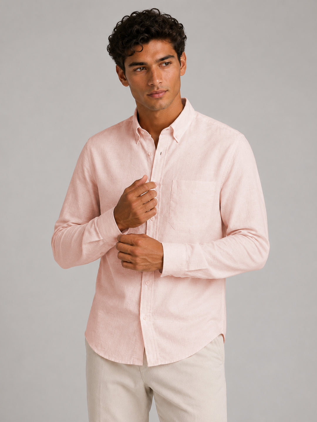 Peach Linear Linen Shirt