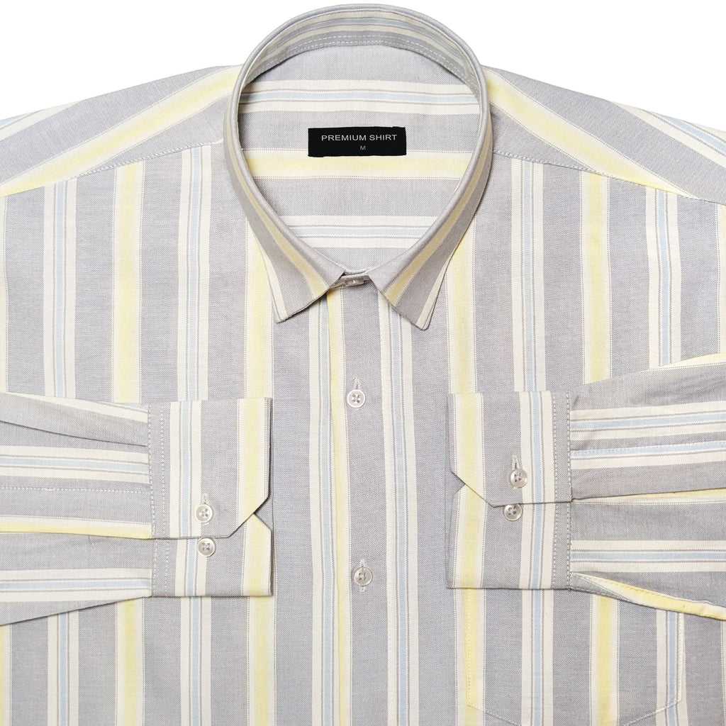 Soft Grey Oxford Stripe Cotton Shirt For Men
