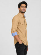 Pack Of 2 Cargo Style Dark Brown & Cream Shirt