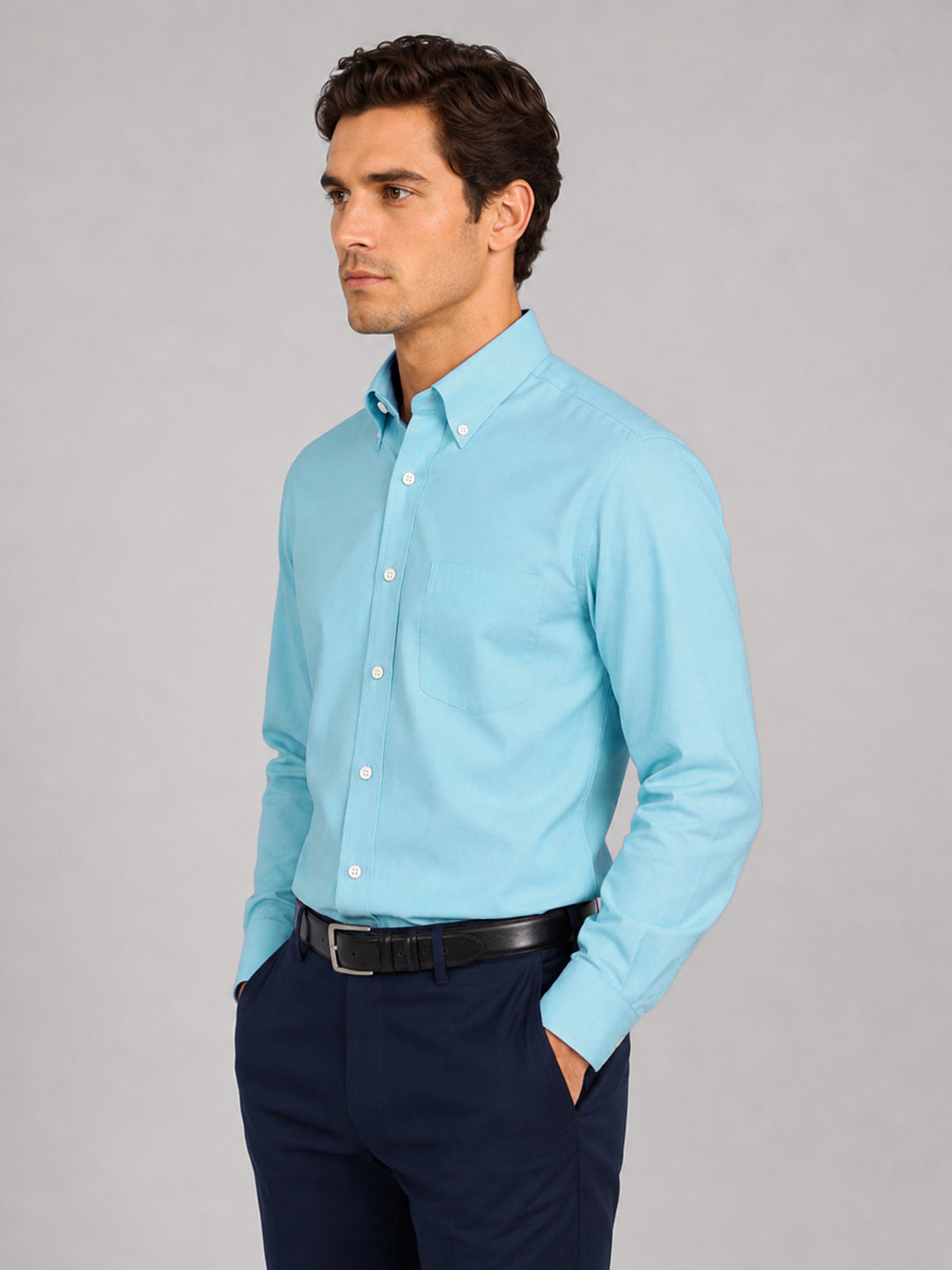 New Cyan Blue Oxford Cotton Shirt For Men