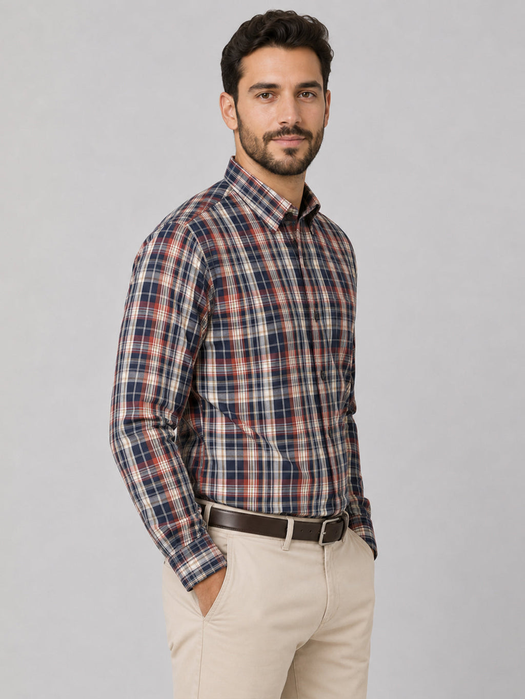 Crimson Check Cotton Shirt For Men
