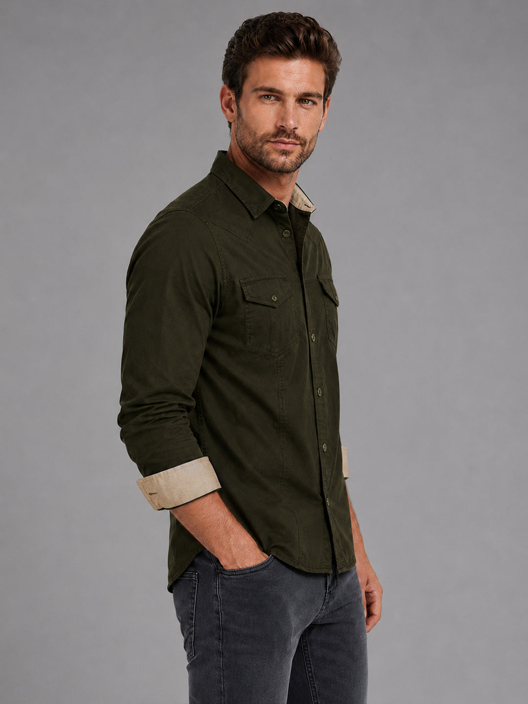 Pack Of 2 Cargo Style Bottle Green & Dark Brown Shirt