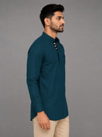 Urban Fit Royal Blue Short Linen Kurta For Men