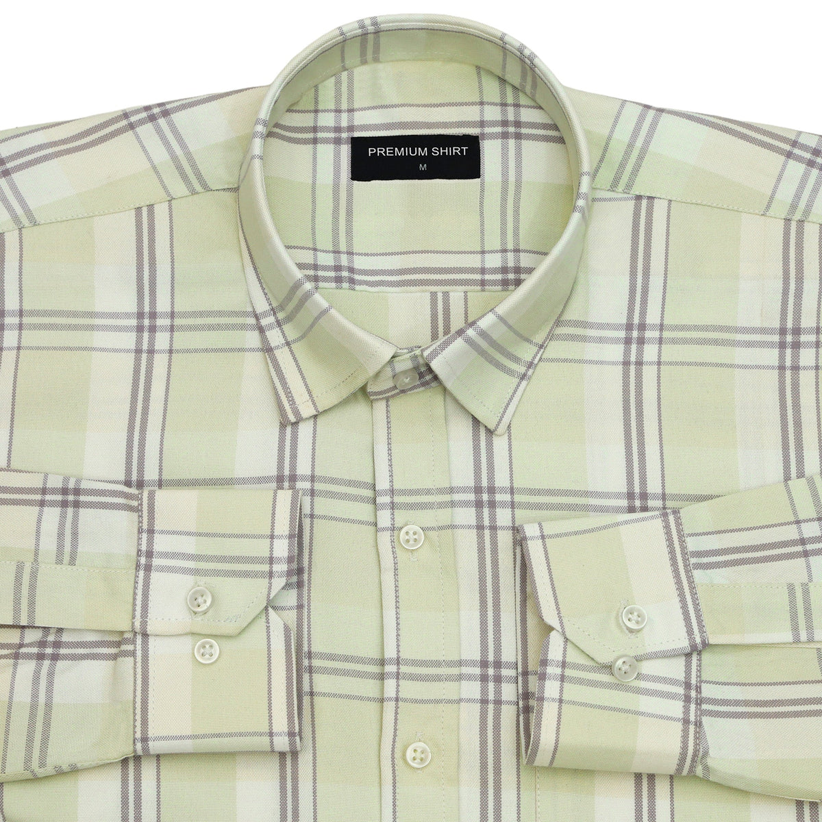Pale Pistachio Classic Check Oxford Cotton Shirt For Men
