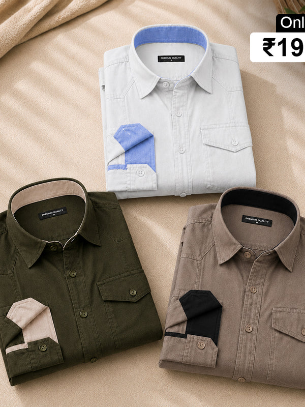Pack Of 3 Cargo Style White, Bottle Green & Khaki