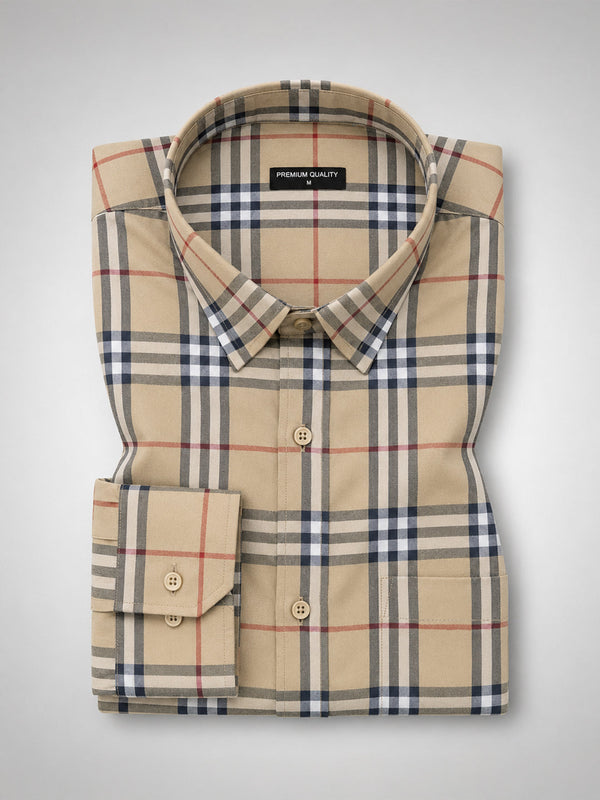 Mustard Tartan Check Cotton Shirt For Men