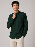 Bottle Green Linear Linen Shirt