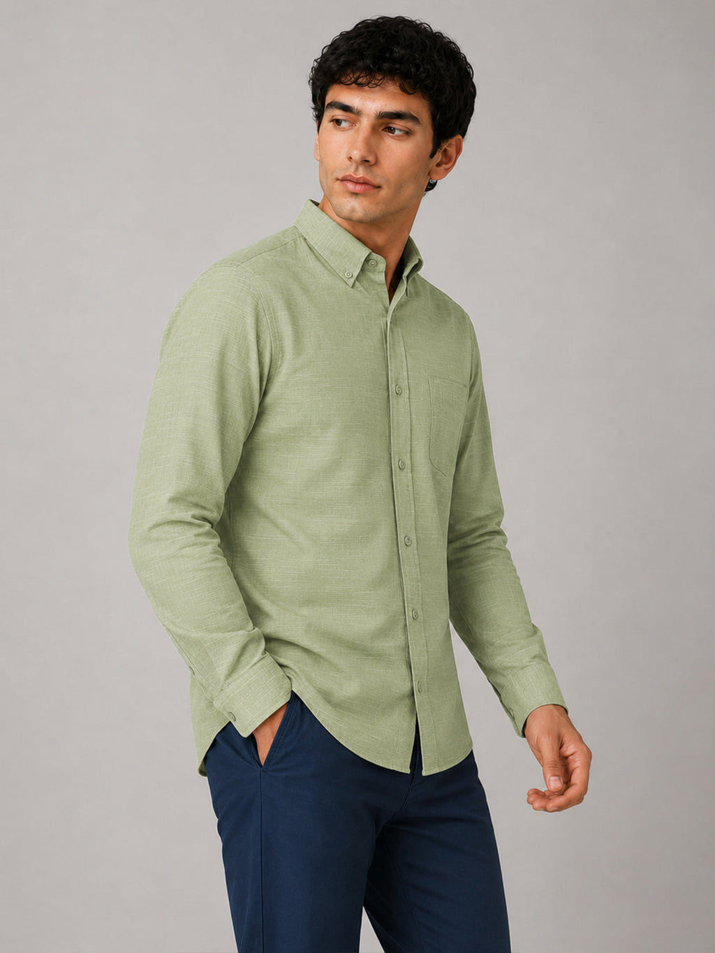 Soft Sage Linear Linen Shirt