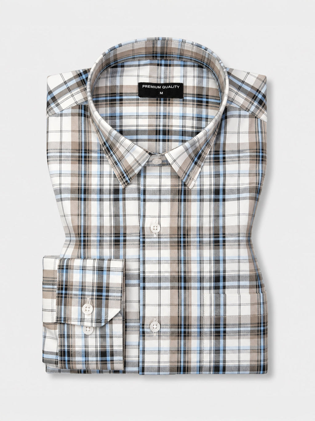 Beige Tartan Check Cotton Shirt For Men