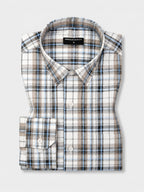 Beige Tartan Check Cotton Shirt For Men