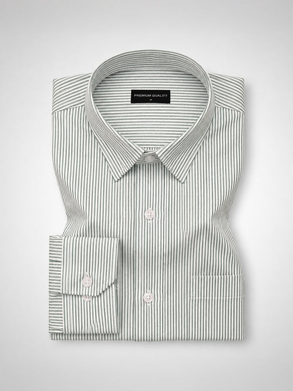 Dark Green Stripe Oxford Shirt For Men