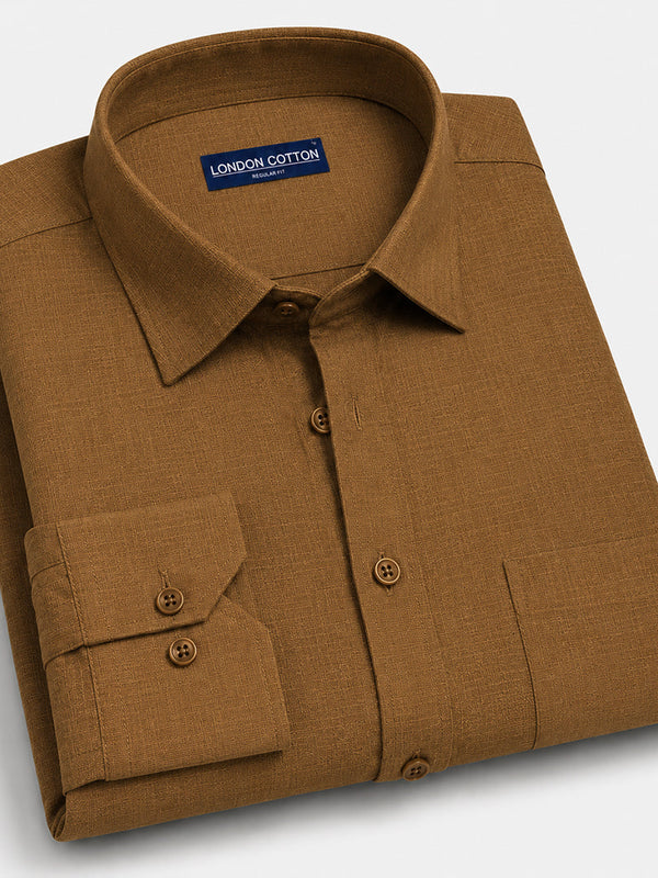 Brown Textured Linen Shirt For Men