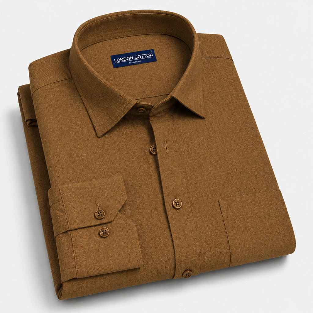 Brown Textured Linen Shirt For Men