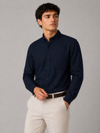 Navy Blue Linear Linen Shirt