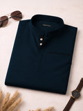 Urban Fit Navy Blue Short Linen Kurta For Men