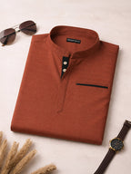 Pack Of 2 Urban Fit Orange & Bottle Green Short Linen Kurta For Men