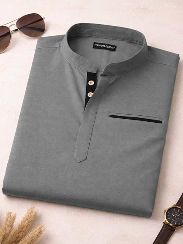 Urban Fit Grey Short Linen Kurta For Men