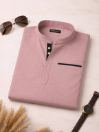 Pack Of 2 Urban Fit Bottle Green & Rose Gold Short Linen Kurta For Men