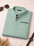 Pack Of 2 Urban Fit Bottle Green & Sea Green Short Linen Kurta For Men