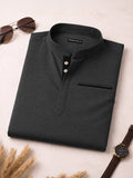 Urban Fit Dark Grey Short Linen Kurta For Men