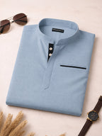Pack Of 2 Urban Fit Light Blue & Bottle Green Short Linen Kurta For Men