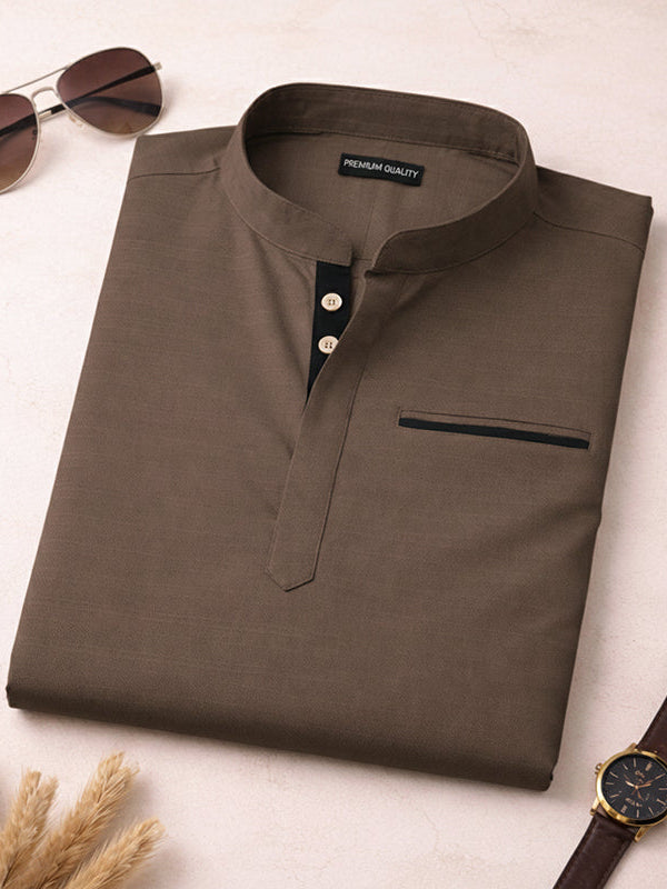 Urban Fit Mehendi Short Linen Kurta For Men