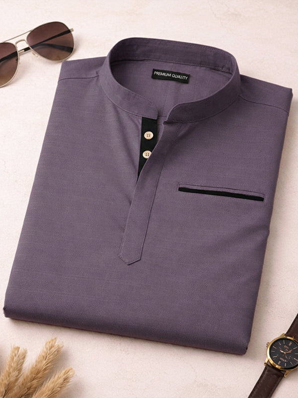 Urban Fit Purple Short Linen Kurta For Men