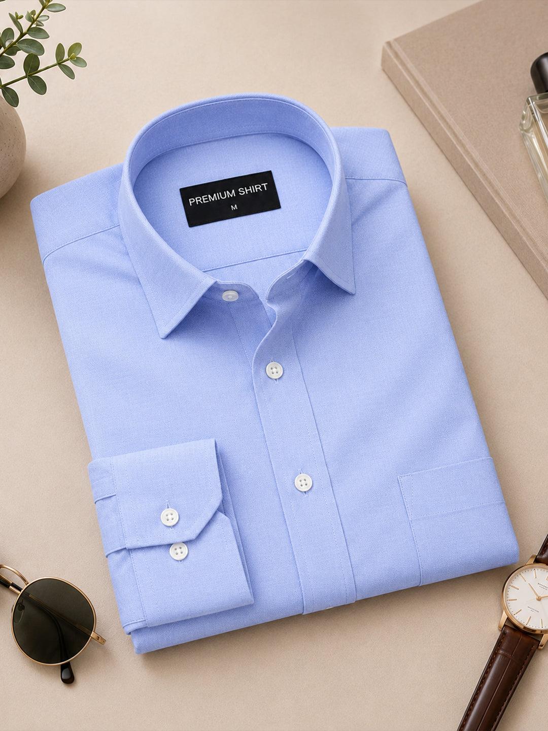 Pack of 2 Denim Blue & Sky Blue Formal Oxford Cotton Shirt For Men