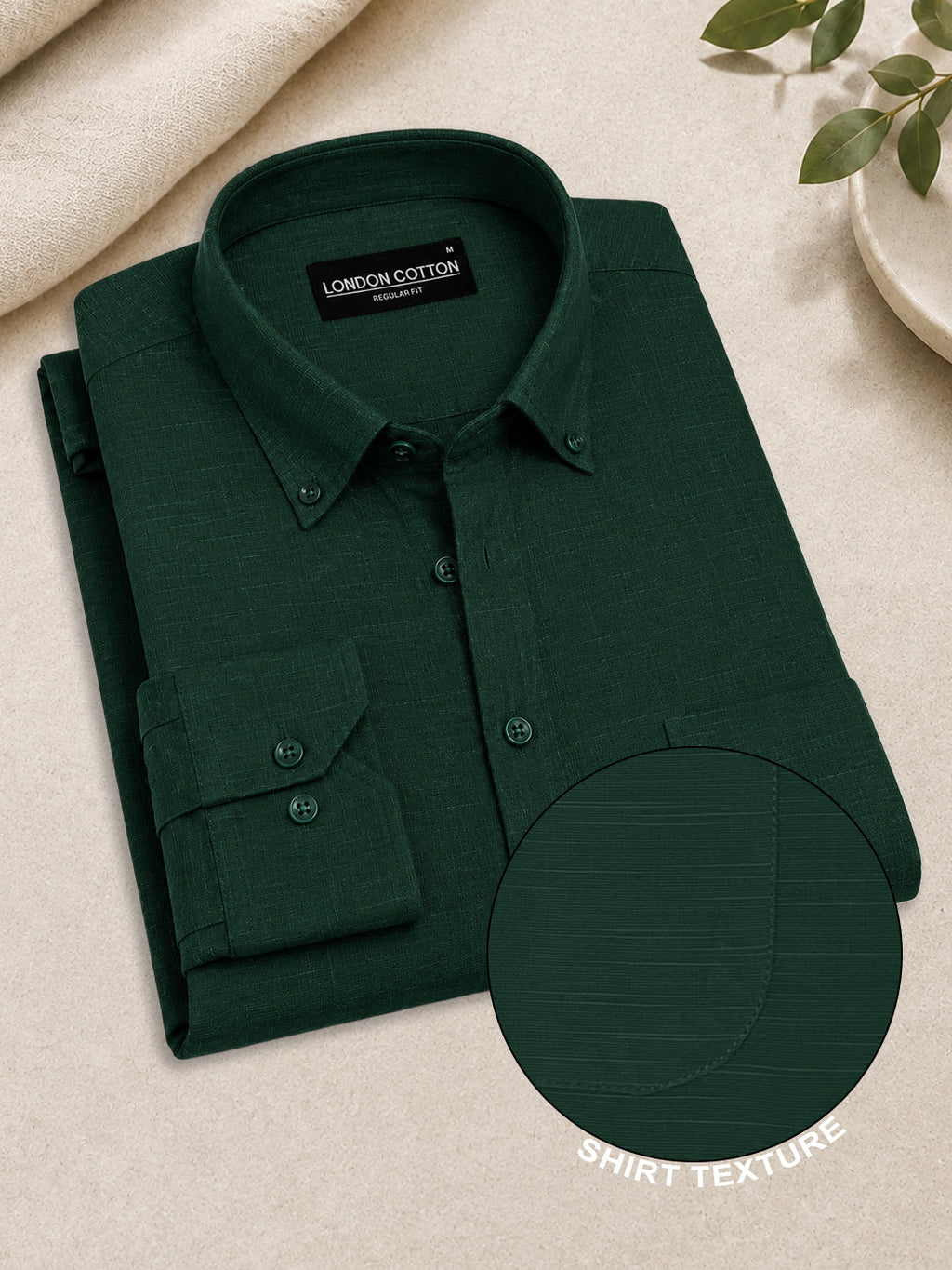 Bottle Green Linear Linen Shirt