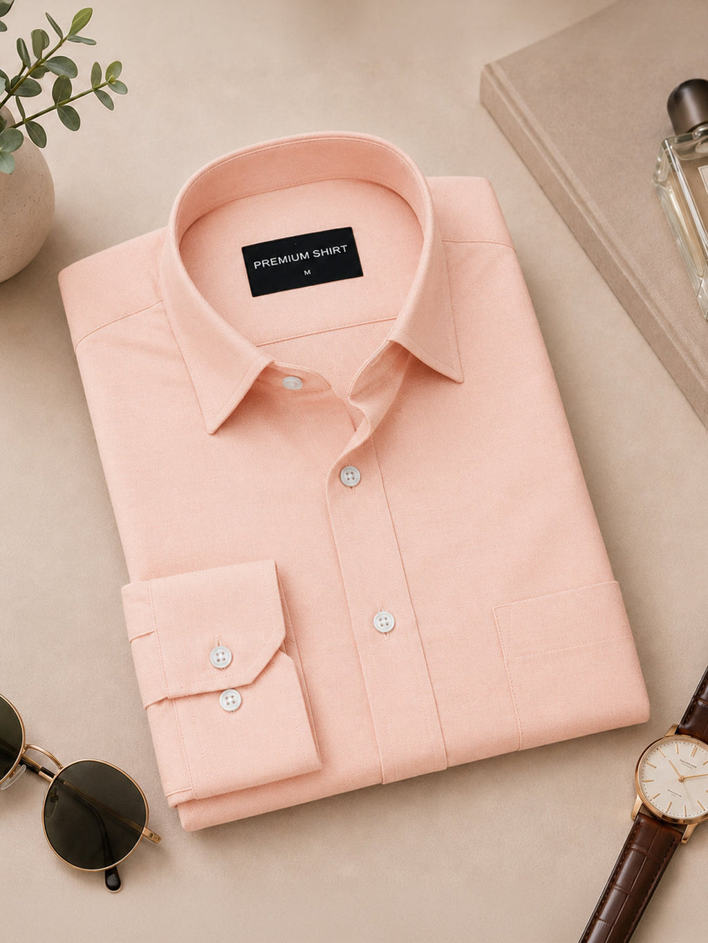 Pack of 2 Cream & Peach Formal Oxford Cotton Shirt For Men